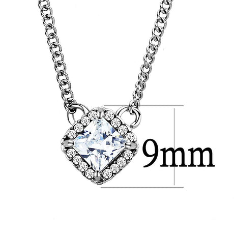 High polished (no plating) Stainless Steel Chain Pendant with AAA Grade CZ  in Clear