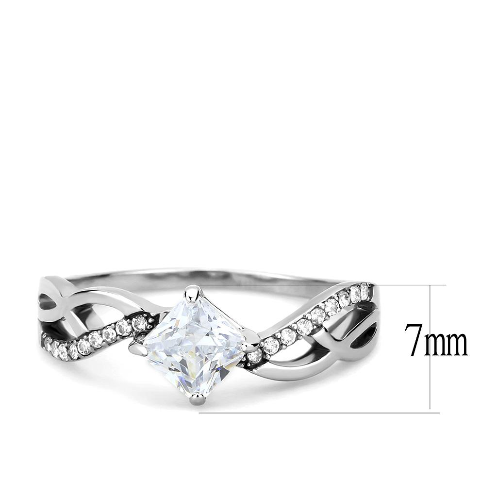 High polished (no plating) Stainless Steel Ring with AAA Grade CZ  in Clear