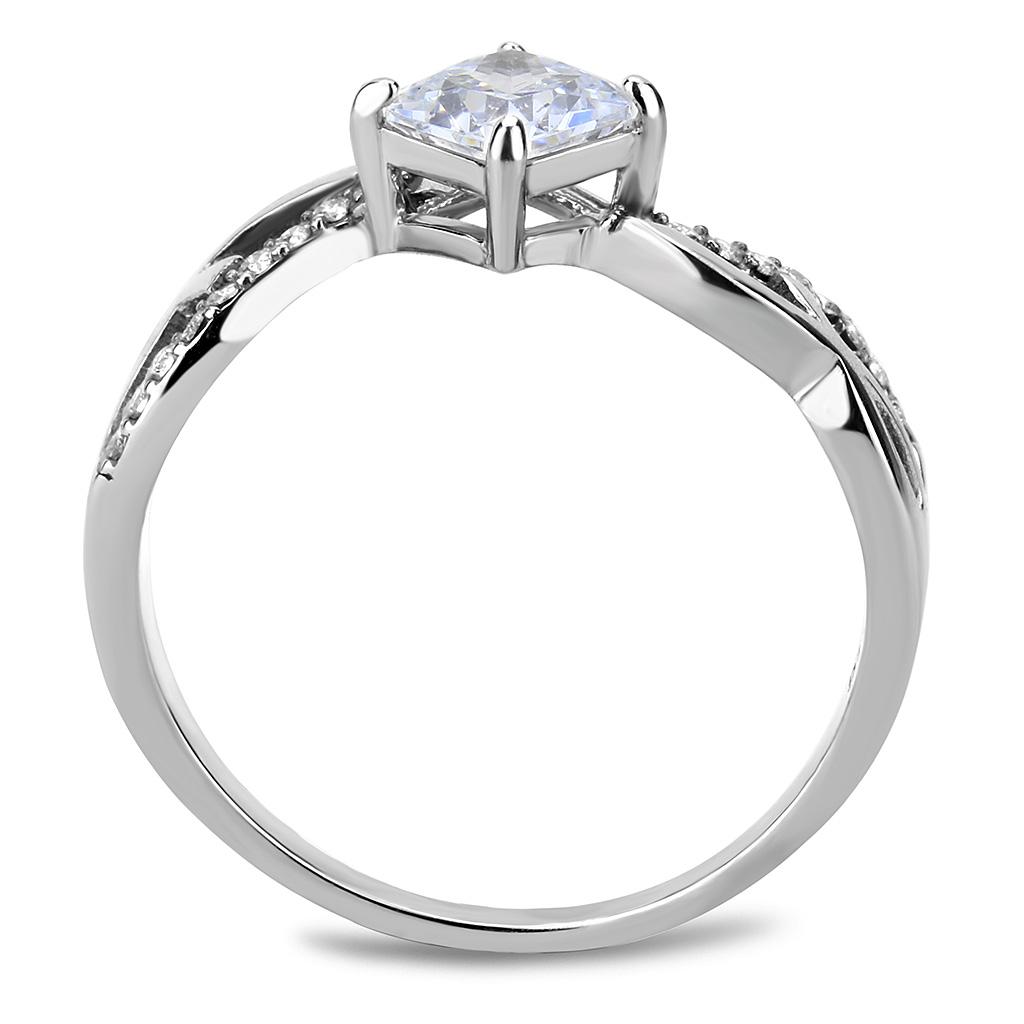 High polished (no plating) Stainless Steel Ring with AAA Grade CZ  in Clear