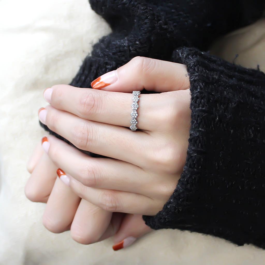 High polished (no plating) Stainless Steel Ring with AAA Grade CZ  in Clear