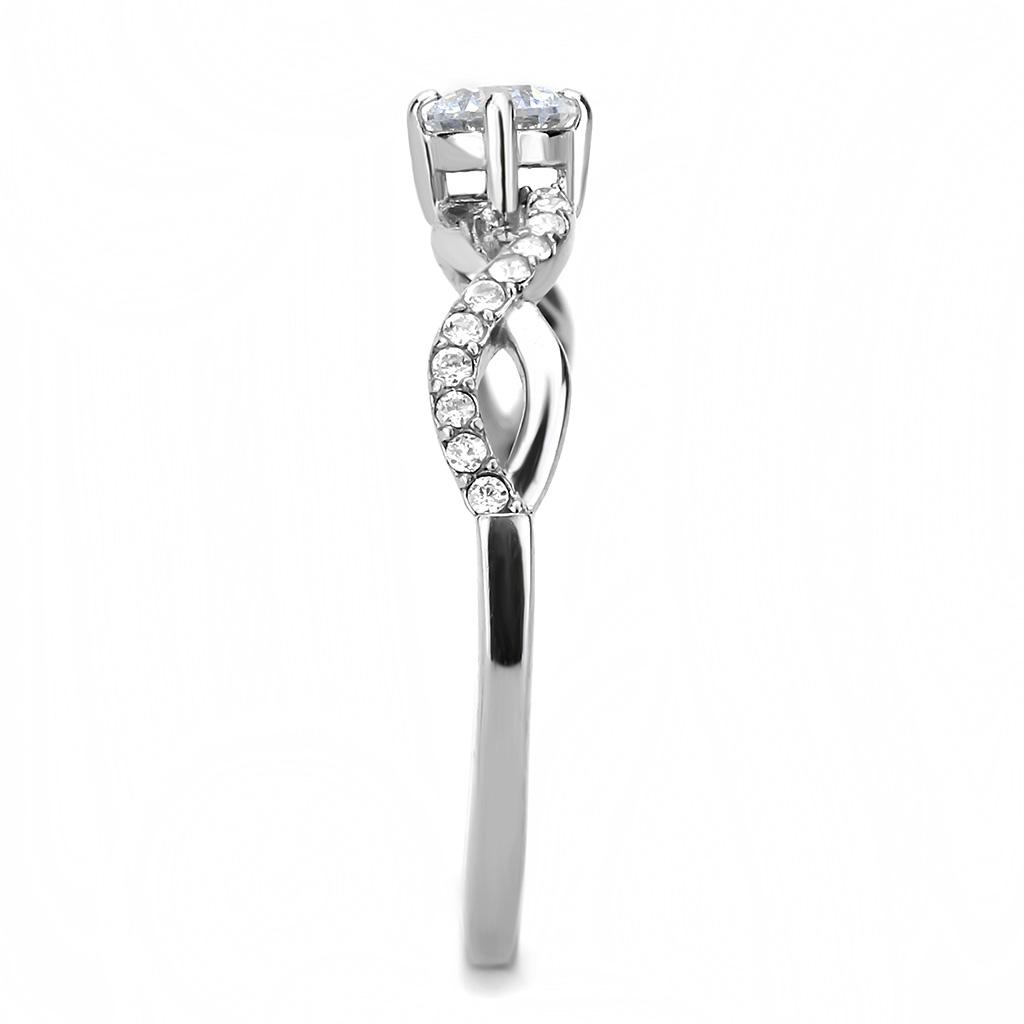 High polished (no plating) Stainless Steel Ring with AAA Grade CZ  in Clear