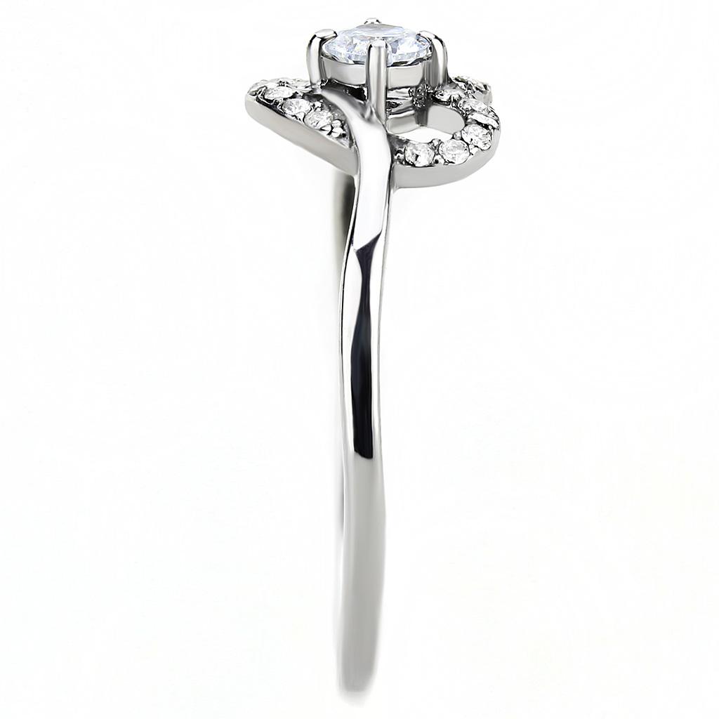 High polished (no plating) Stainless Steel Ring with AAA Grade CZ  in Clear
