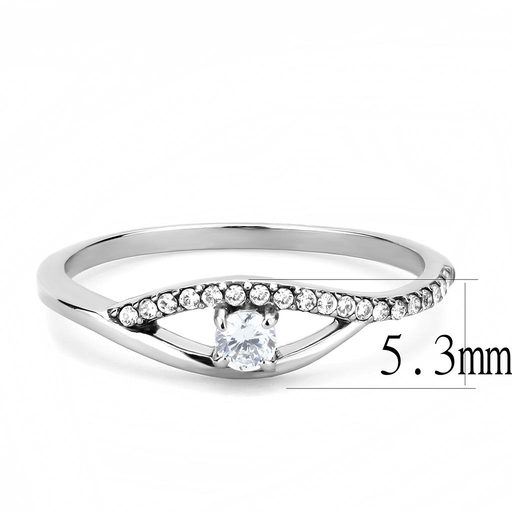 High polished (no plating) Stainless Steel Ring with AAA Grade CZ  in Clear