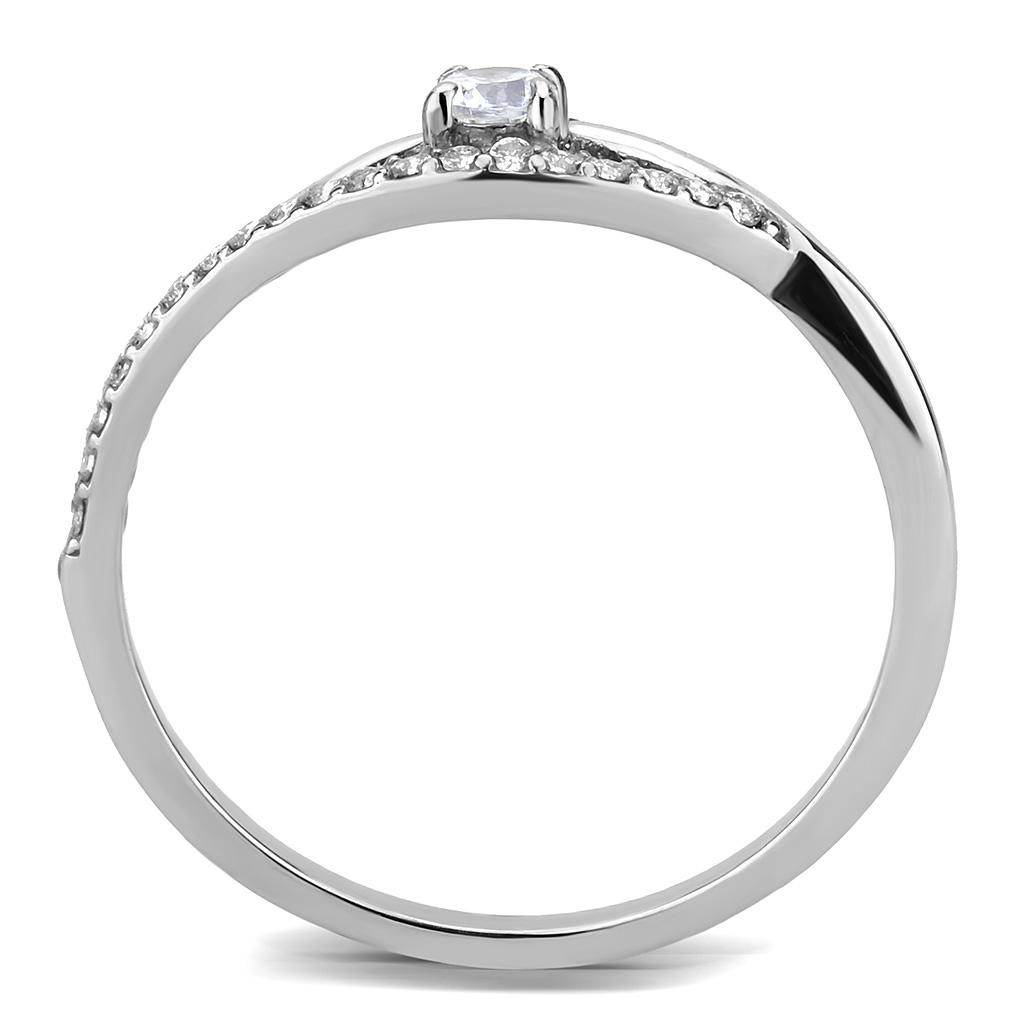 High polished (no plating) Stainless Steel Ring with AAA Grade CZ  in Clear