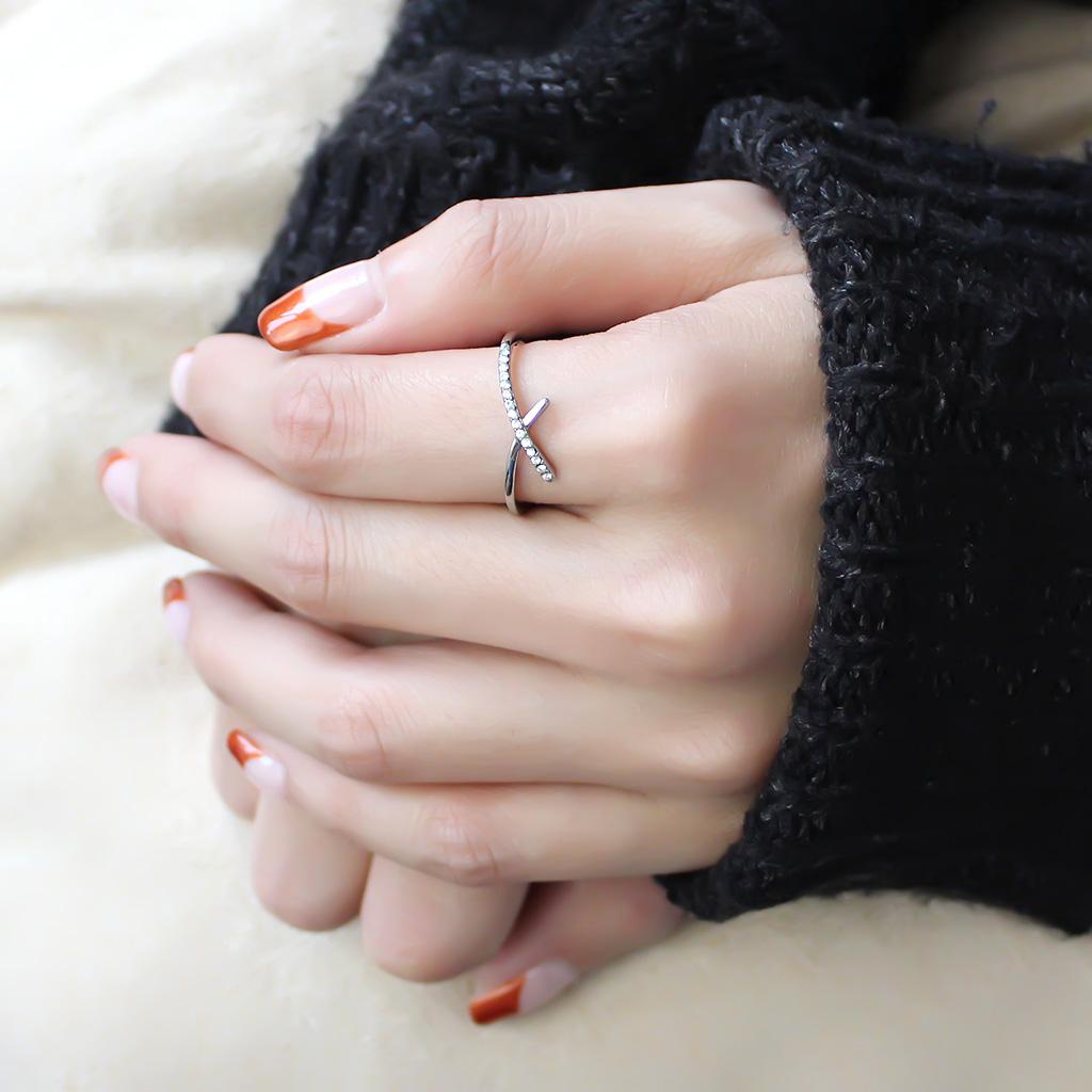 High polished (no plating) Stainless Steel Ring with AAA Grade CZ  in Clear