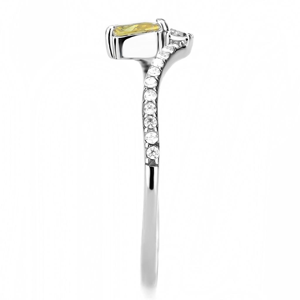 High polished (no plating) Stainless Steel Ring with AAA Grade CZ  in Topaz