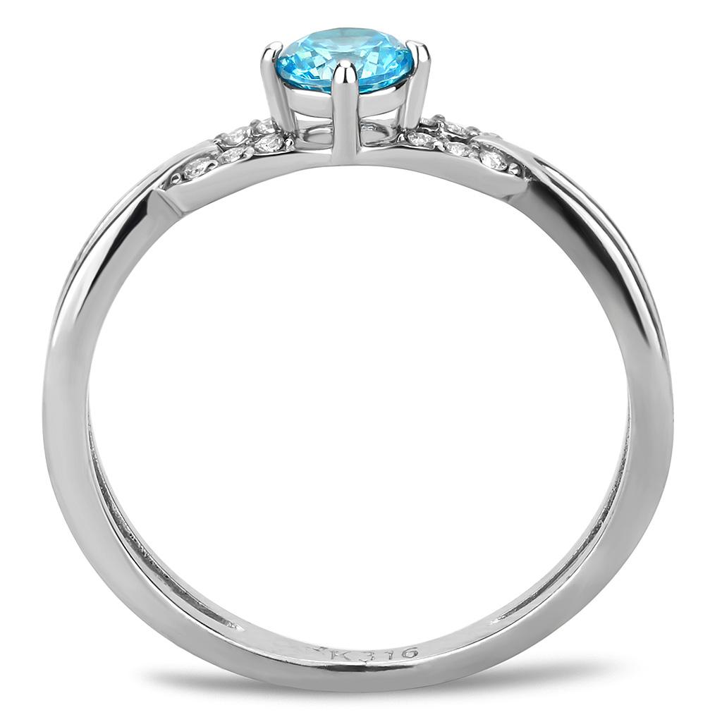 High polished (no plating) Stainless Steel Ring with AAA Grade CZ  in Sea Blue