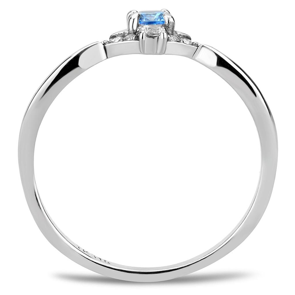 High polished (no plating) Stainless Steel Ring with AAA Grade CZ  in Sea Blue