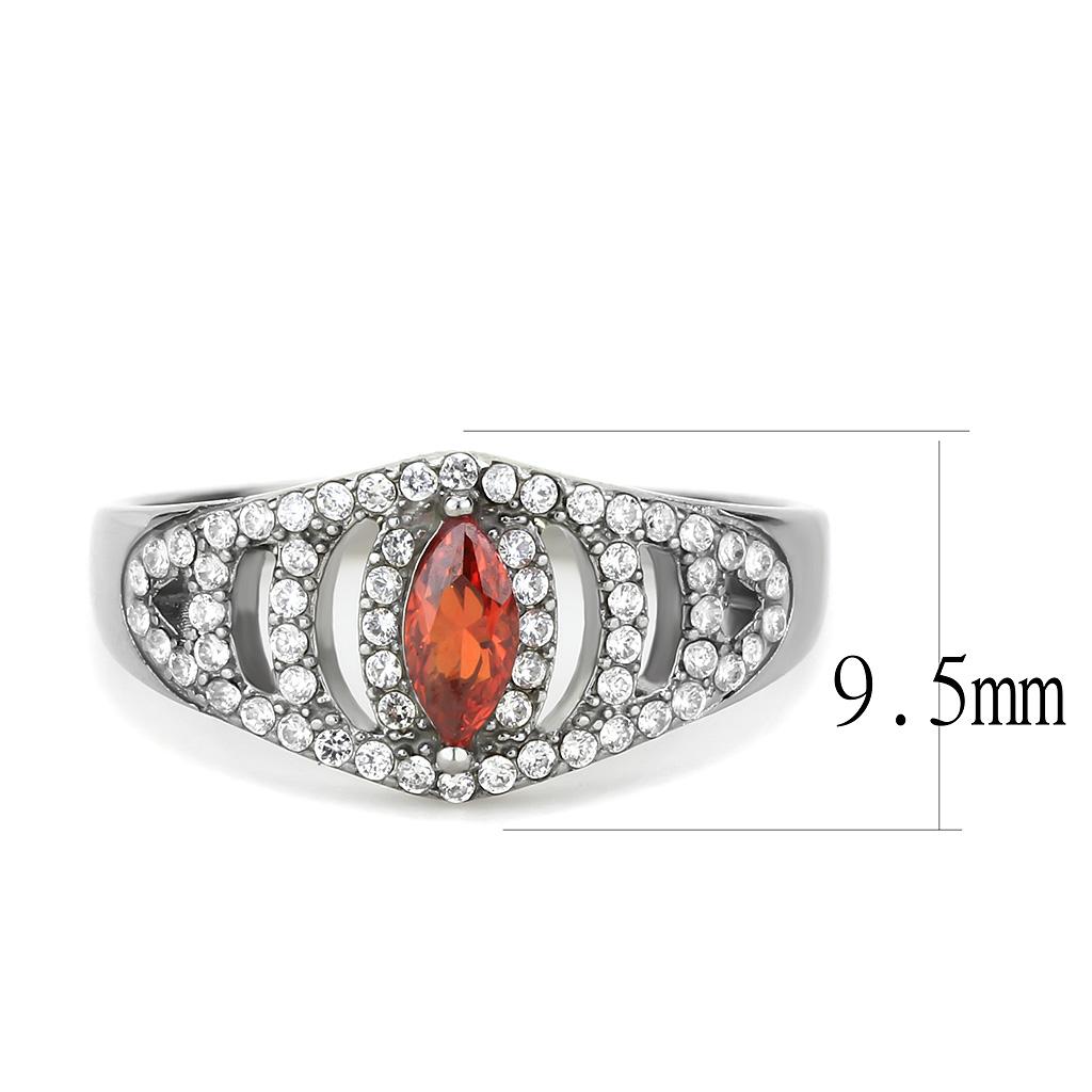 High polished (no plating) Stainless Steel Ring with AAA Grade CZ  in Orange