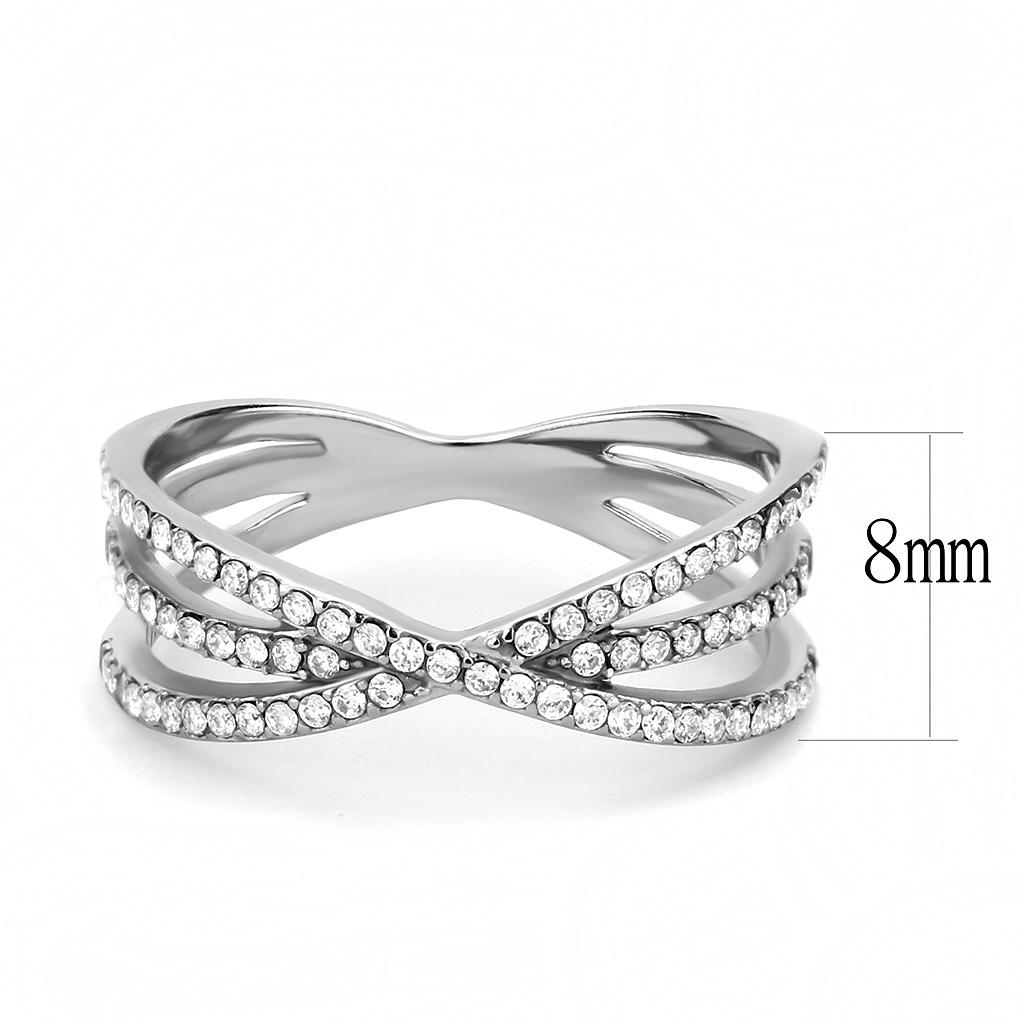 High polished (no plating) Stainless Steel Ring with AAA Grade CZ  in Clear