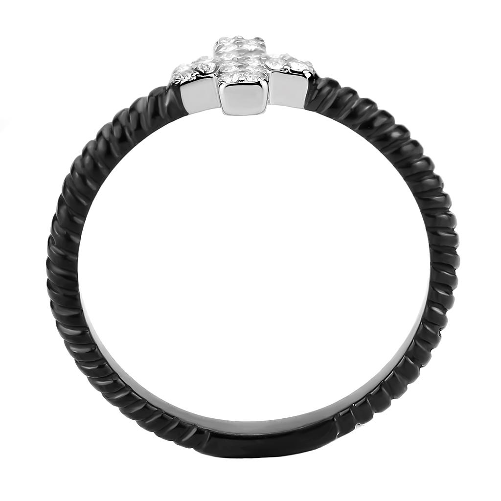 Two-Tone IP Black (Ion Plating) Stainless Steel Ring with AAA Grade CZ  in Clear