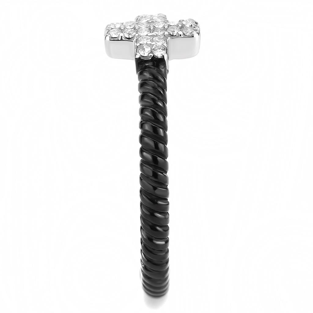 Two-Tone IP Black (Ion Plating) Stainless Steel Ring with AAA Grade CZ  in Clear
