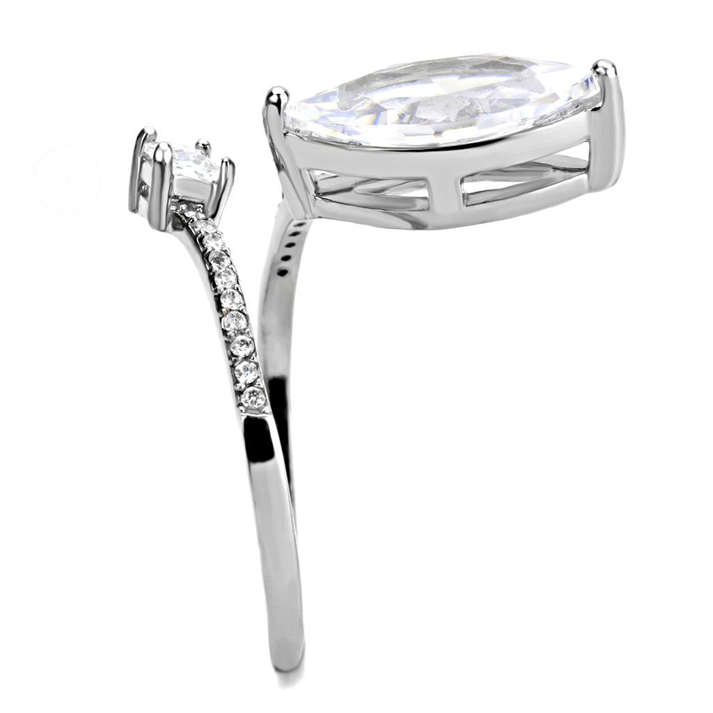 High polished (no plating) Stainless Steel Ring with AAA Grade CZ  in Clear