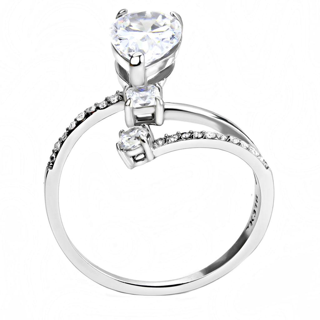 High polished (no plating) Stainless Steel Ring with AAA Grade CZ  in Clear