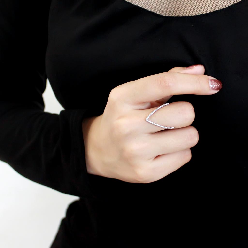 High polished (no plating) Stainless Steel Ring with AAA Grade CZ  in Clear