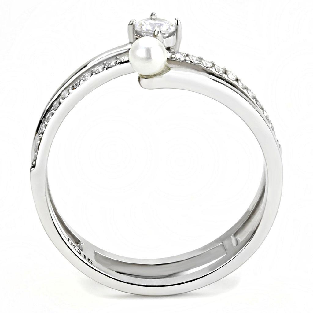 High polished (no plating) Stainless Steel Ring with AAA Grade CZ  in Clear