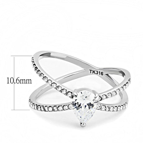 High polished (no plating) Stainless Steel Ring with AAA Grade CZ  in Clear