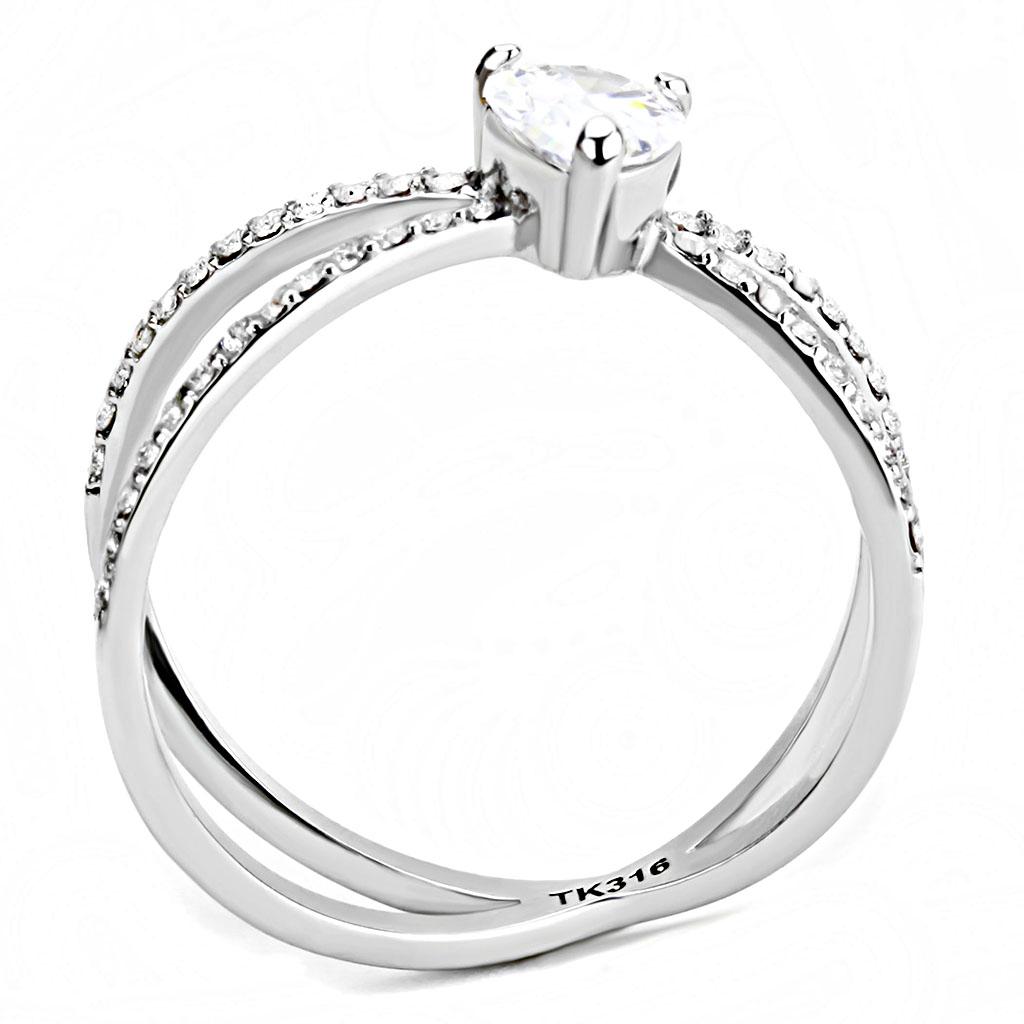 High polished (no plating) Stainless Steel Ring with AAA Grade CZ  in Clear