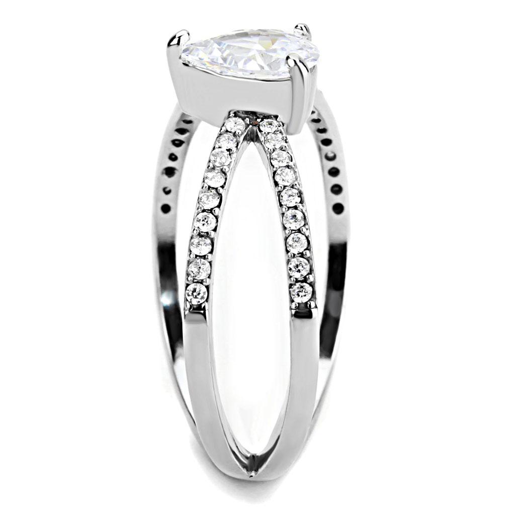 High polished (no plating) Stainless Steel Ring with AAA Grade CZ  in Clear