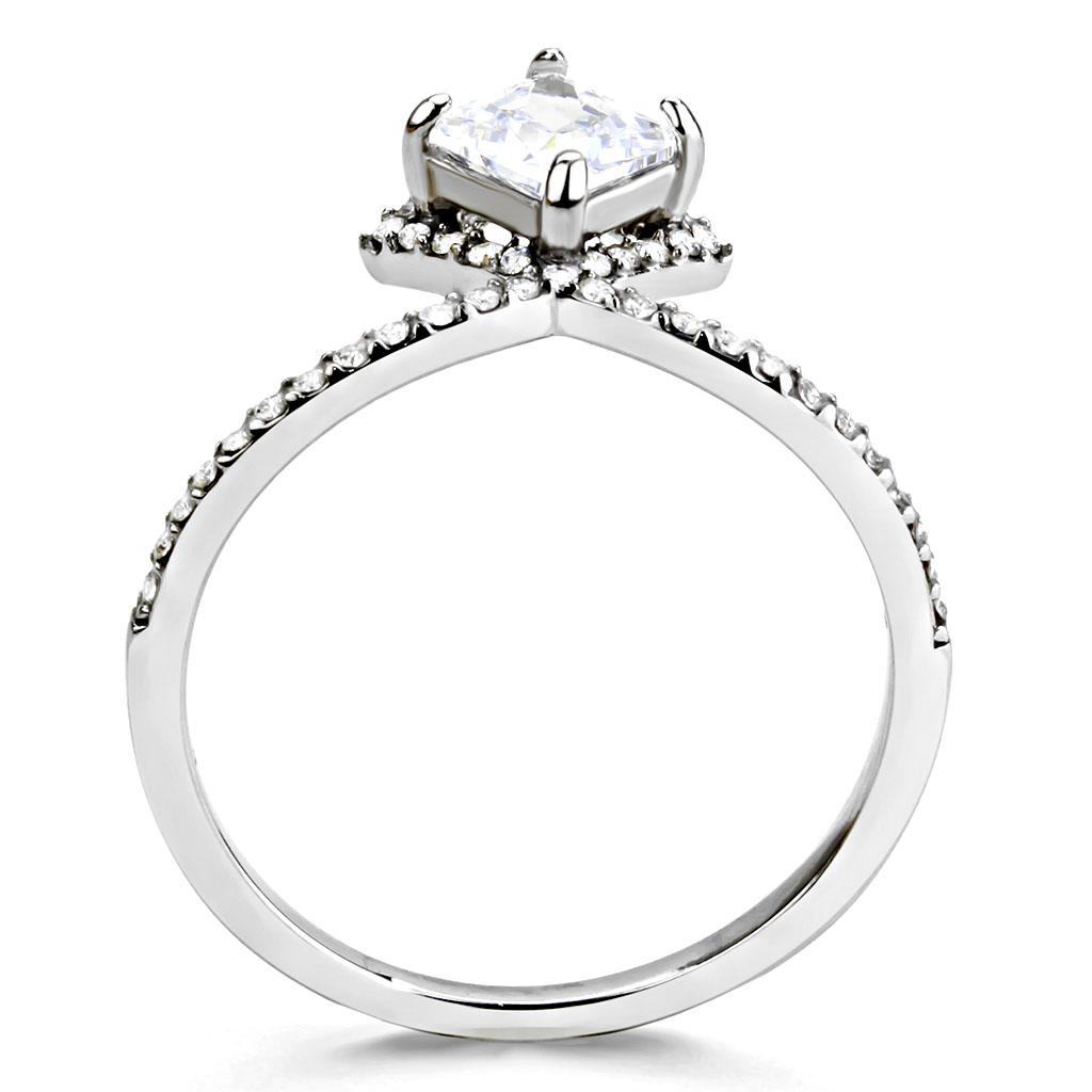 High polished (no plating) Stainless Steel Ring with AAA Grade CZ  in Clear