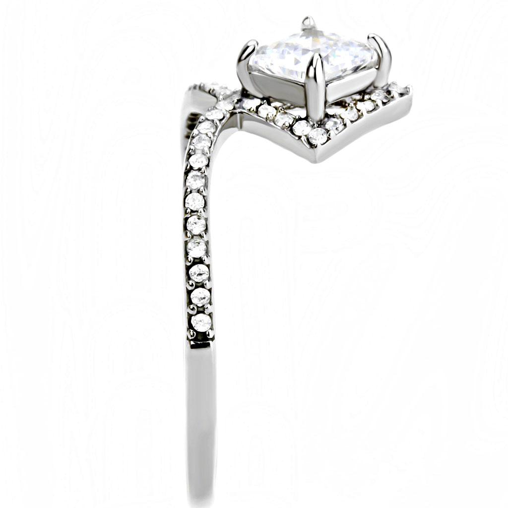 High polished (no plating) Stainless Steel Ring with AAA Grade CZ  in Clear