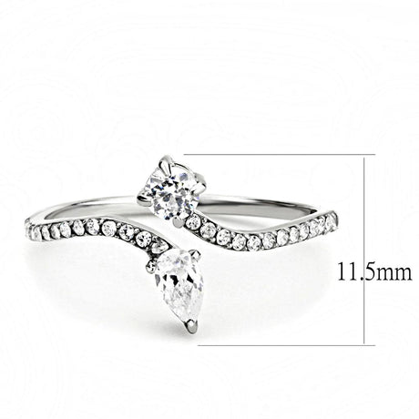High polished (no plating) Stainless Steel Ring with AAA Grade CZ  in Clear
