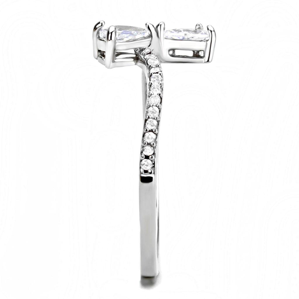 High polished (no plating) Stainless Steel Ring with AAA Grade CZ  in Clear