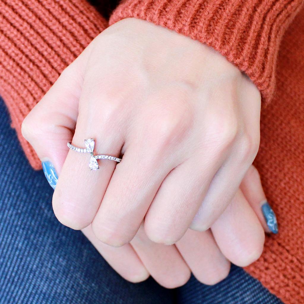 High polished (no plating) Stainless Steel Ring with AAA Grade CZ  in Clear