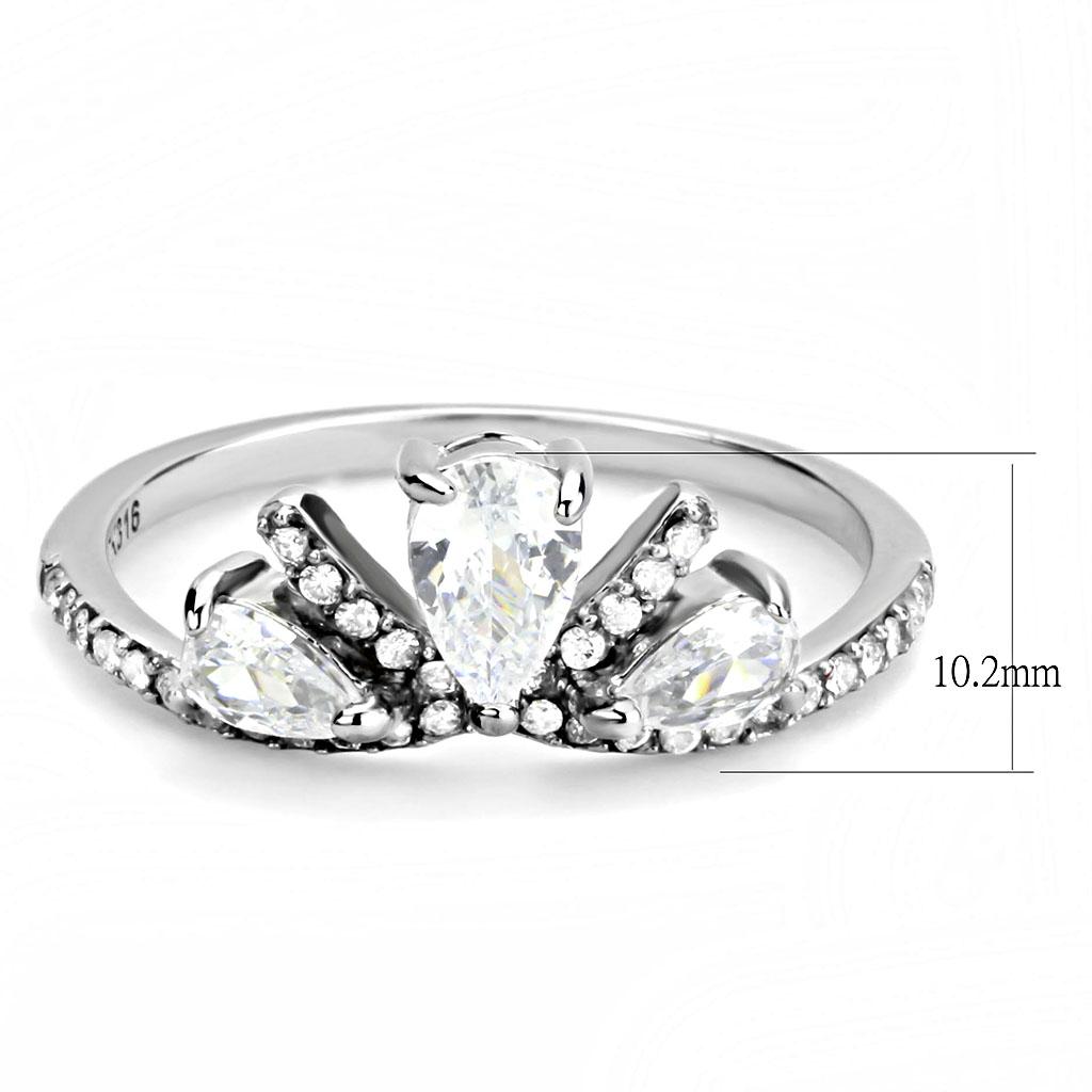 High polished (no plating) Stainless Steel Ring with AAA Grade CZ  in Clear