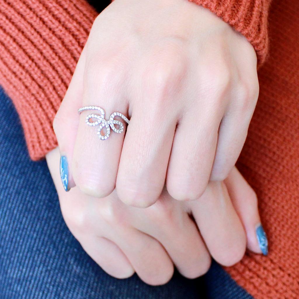 High polished (no plating) Stainless Steel Ring with AAA Grade CZ  in Clear