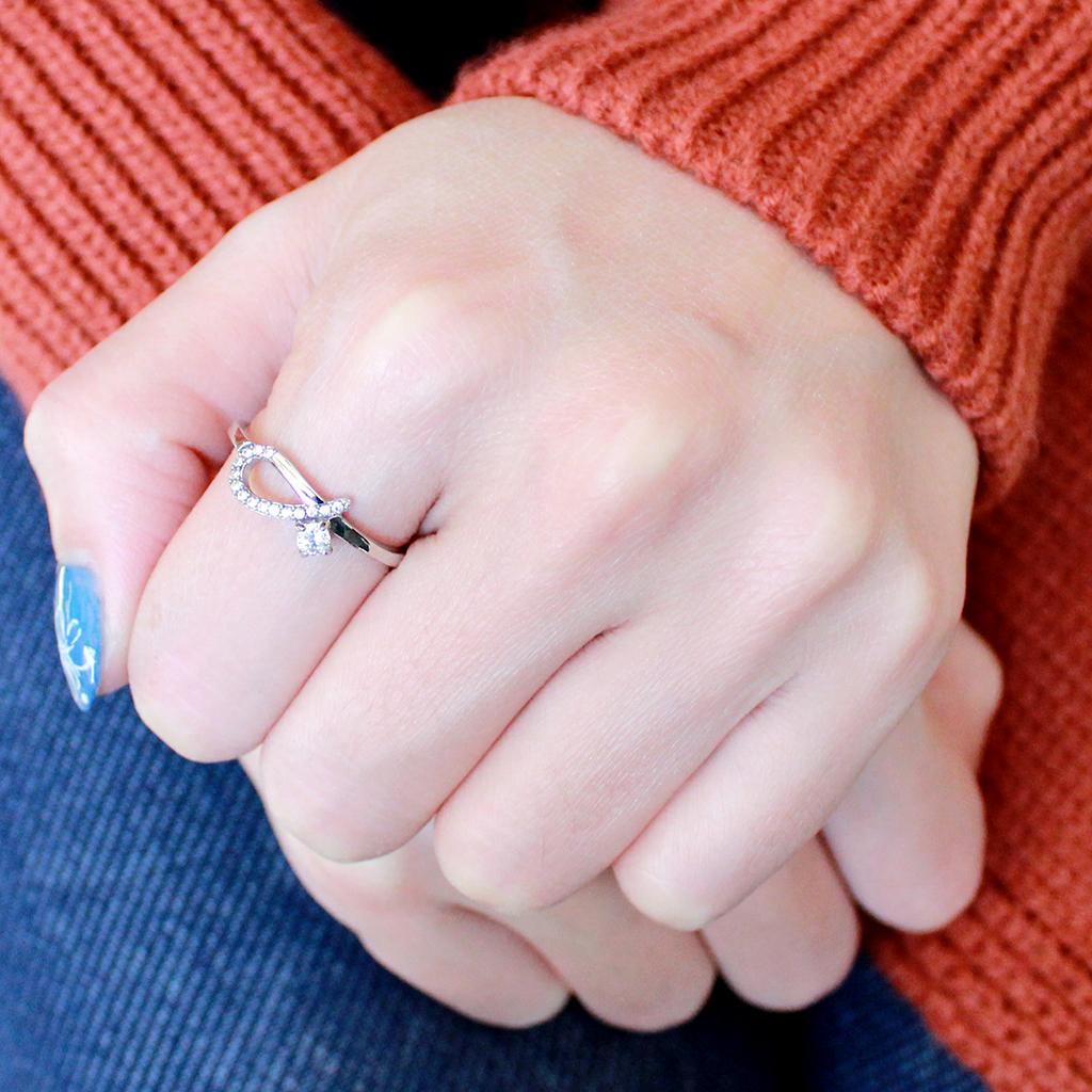 High polished (no plating) Stainless Steel Ring with AAA Grade CZ  in Clear