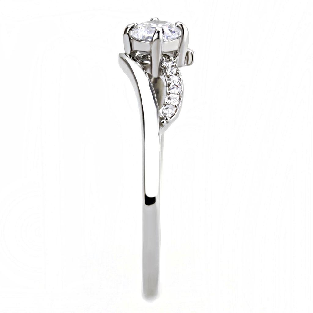 High polished (no plating) Stainless Steel Ring with AAA Grade CZ  in Clear