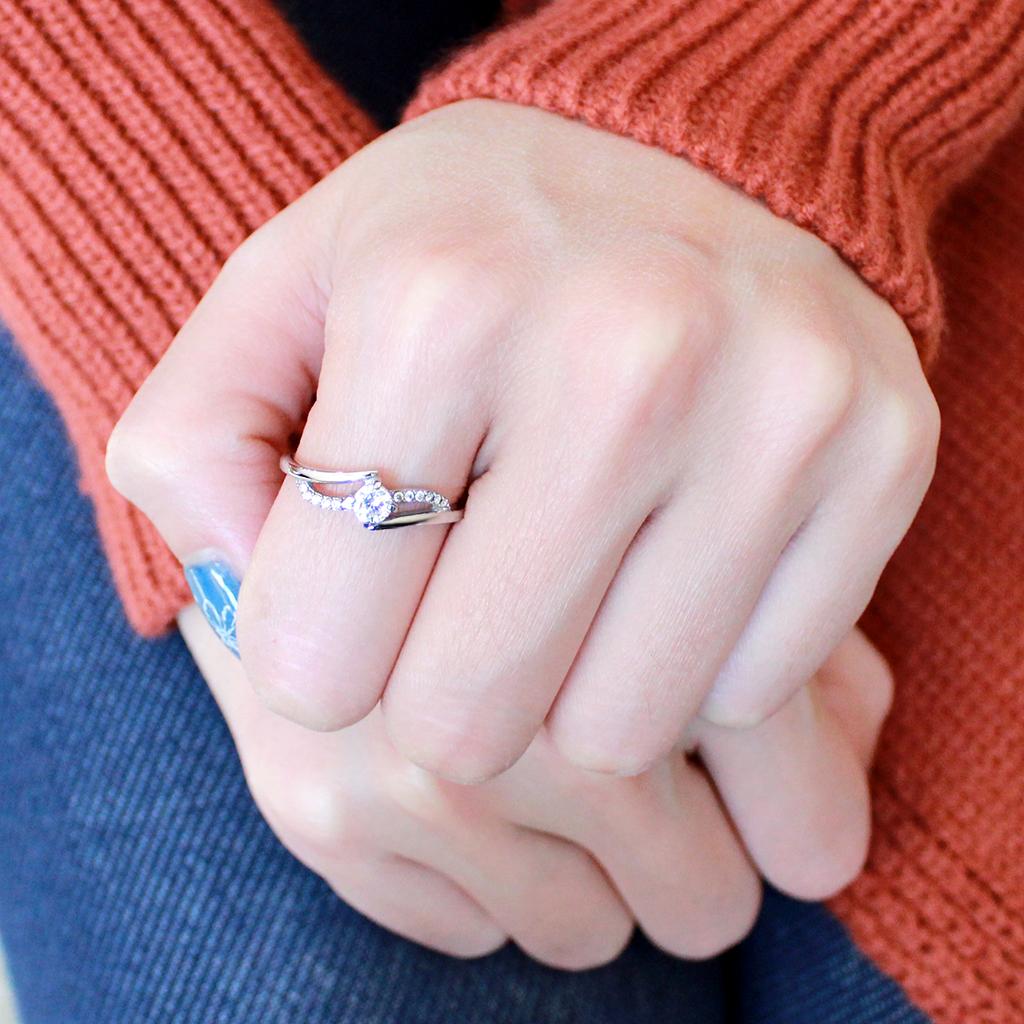 High polished (no plating) Stainless Steel Ring with AAA Grade CZ  in Clear