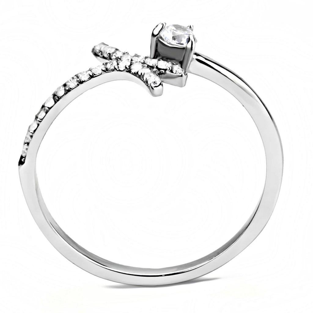 High polished (no plating) Stainless Steel Ring with AAA Grade CZ  in Clear