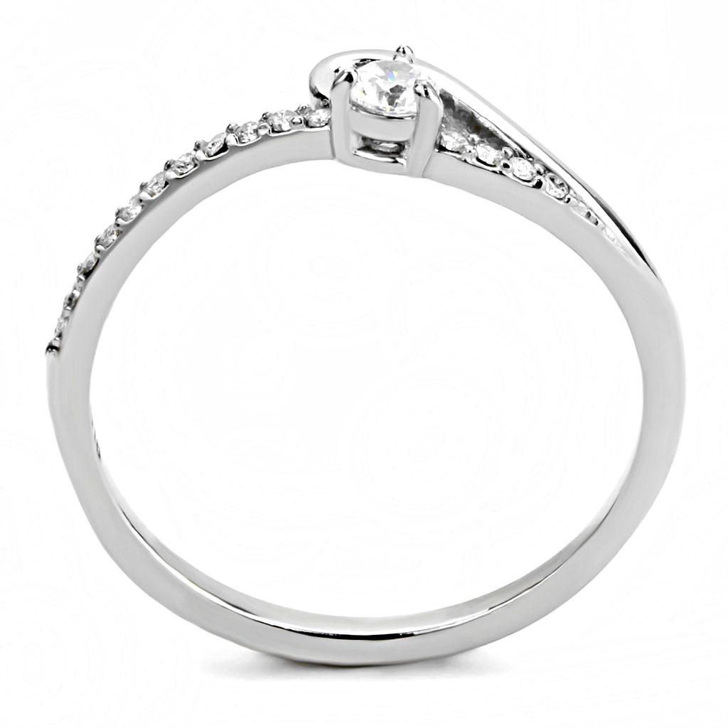 High polished (no plating) Stainless Steel Ring with AAA Grade CZ  in Clear