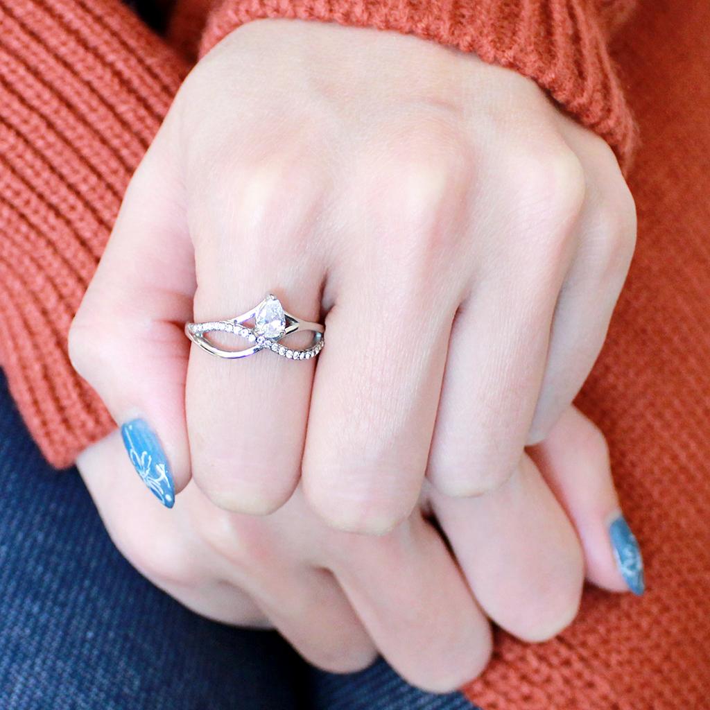 High polished (no plating) Stainless Steel Ring with AAA Grade CZ  in Clear