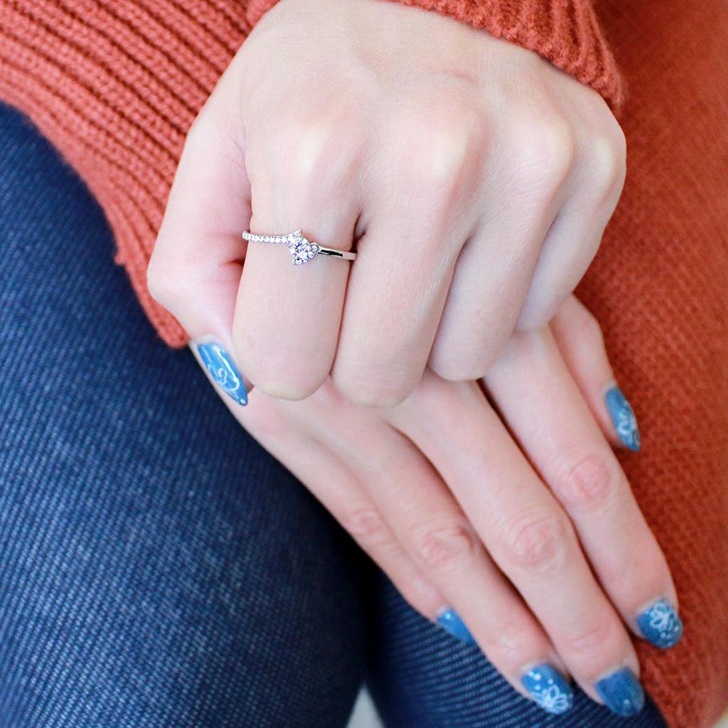 High polished (no plating) Stainless Steel Ring with AAA Grade CZ  in Clear