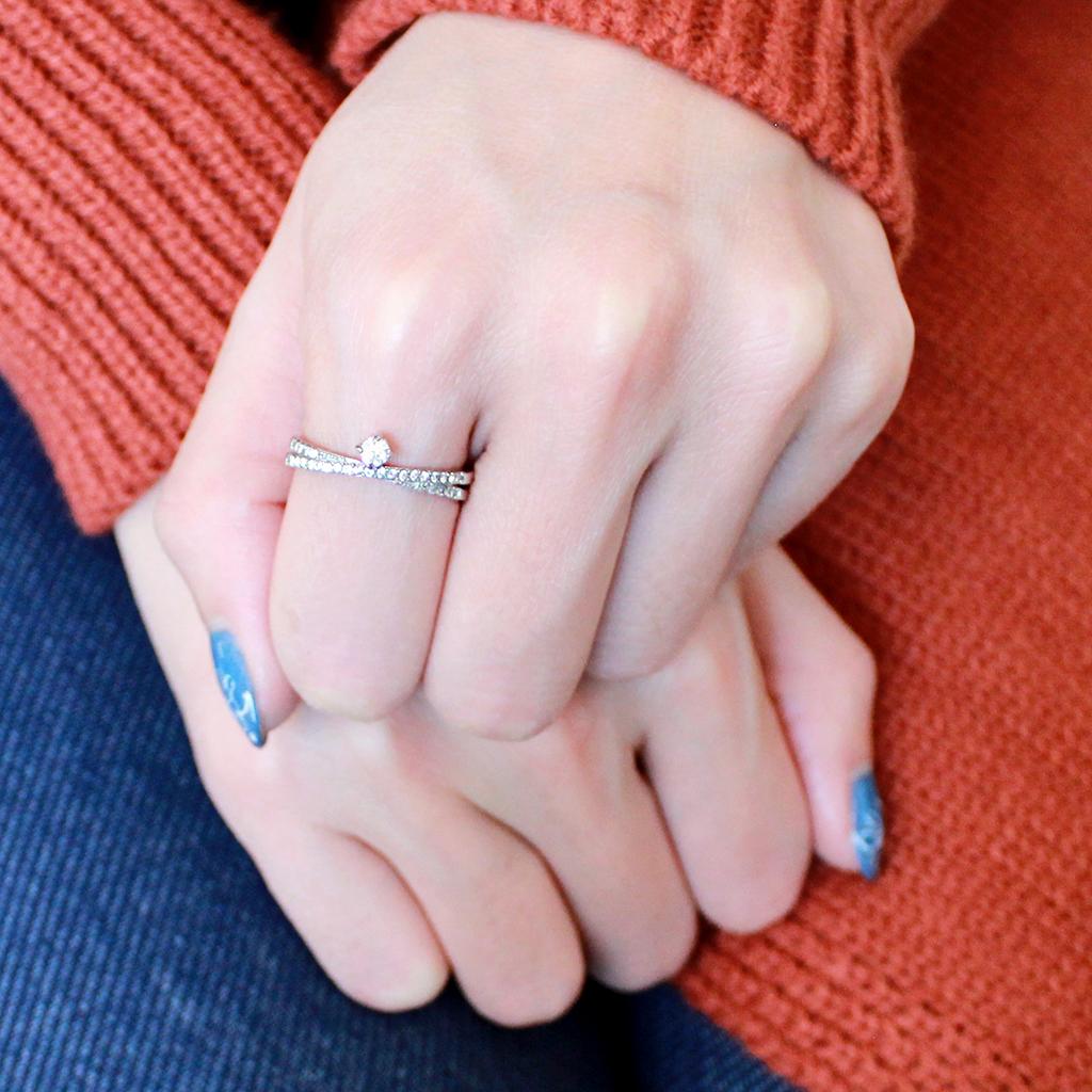 High polished (no plating) Stainless Steel Ring with AAA Grade CZ  in Clear