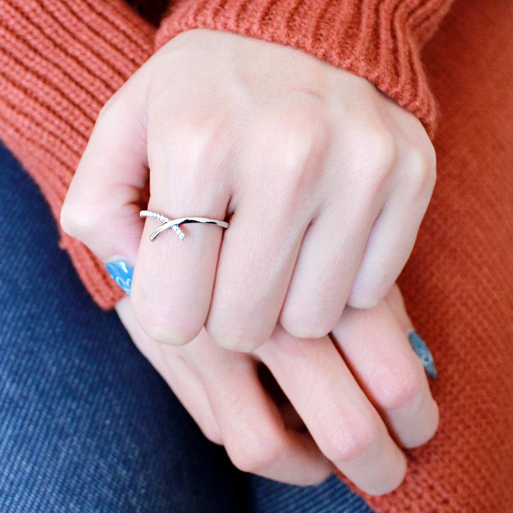 High polished (no plating) Stainless Steel Ring with AAA Grade CZ  in Clear