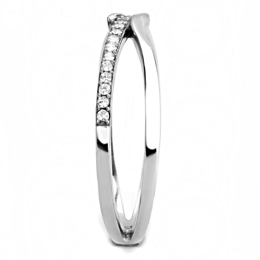 High polished (no plating) Stainless Steel Ring with AAA Grade CZ  in Clear