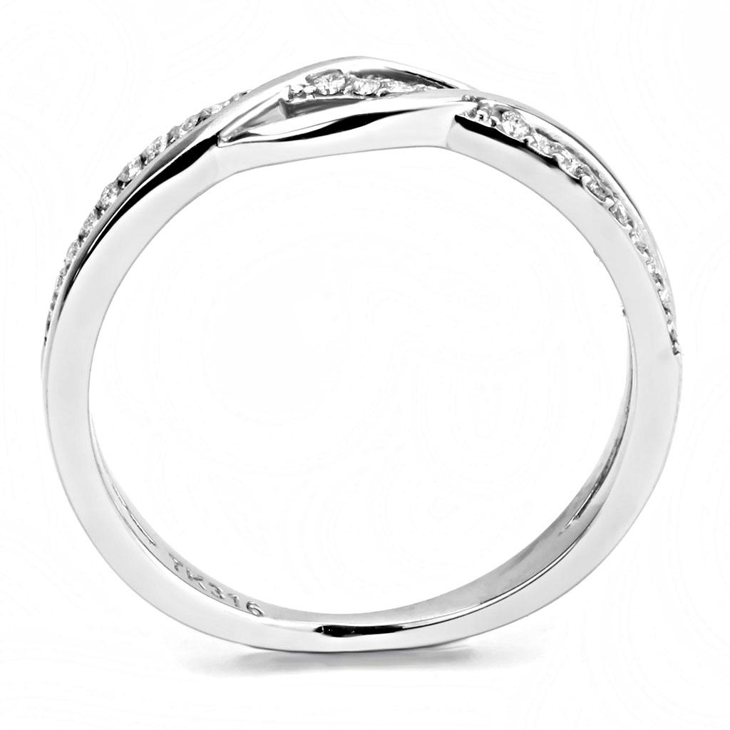 High polished (no plating) Stainless Steel Ring with AAA Grade CZ  in Clear