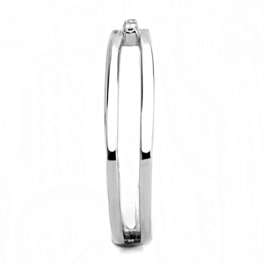 High polished (no plating) Stainless Steel Ring with AAA Grade CZ  in Clear