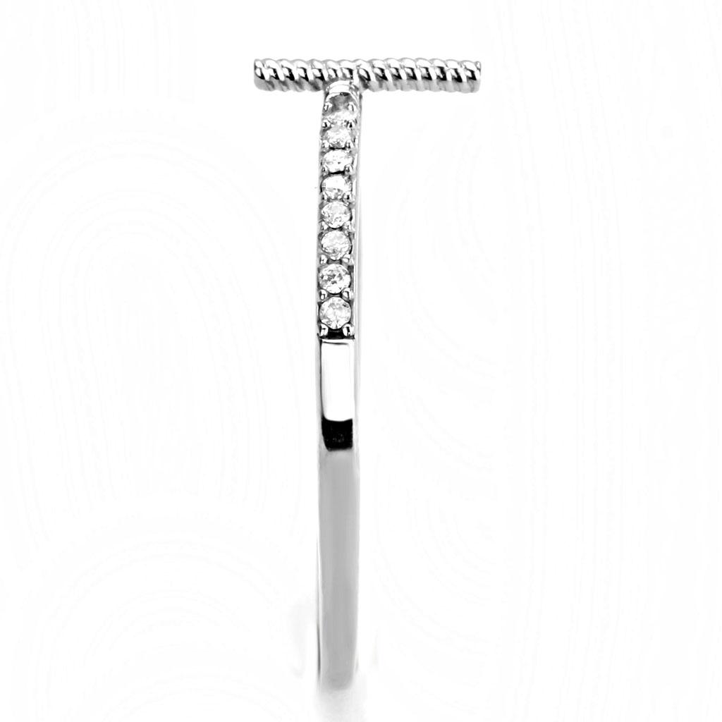 High polished (no plating) Stainless Steel Ring with AAA Grade CZ  in Clear