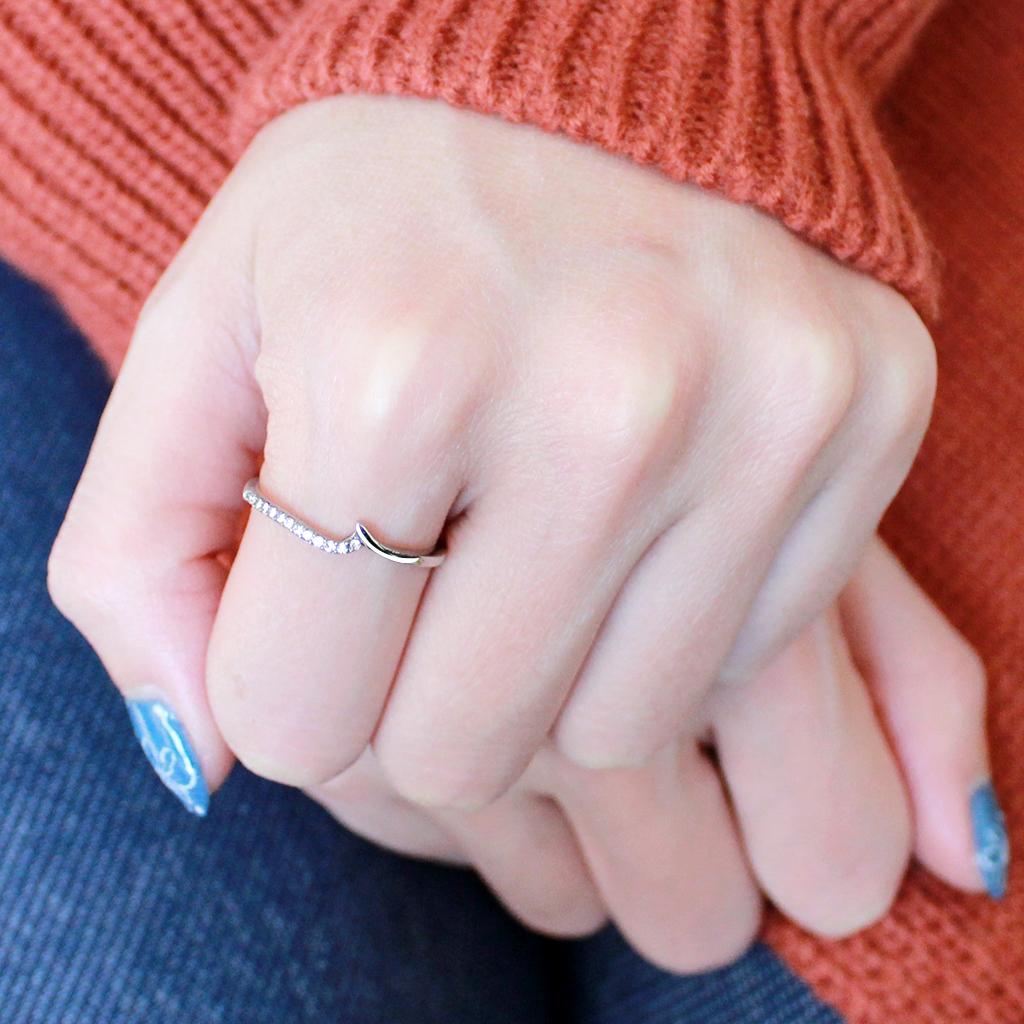 High polished (no plating) Stainless Steel Ring with AAA Grade CZ  in Clear