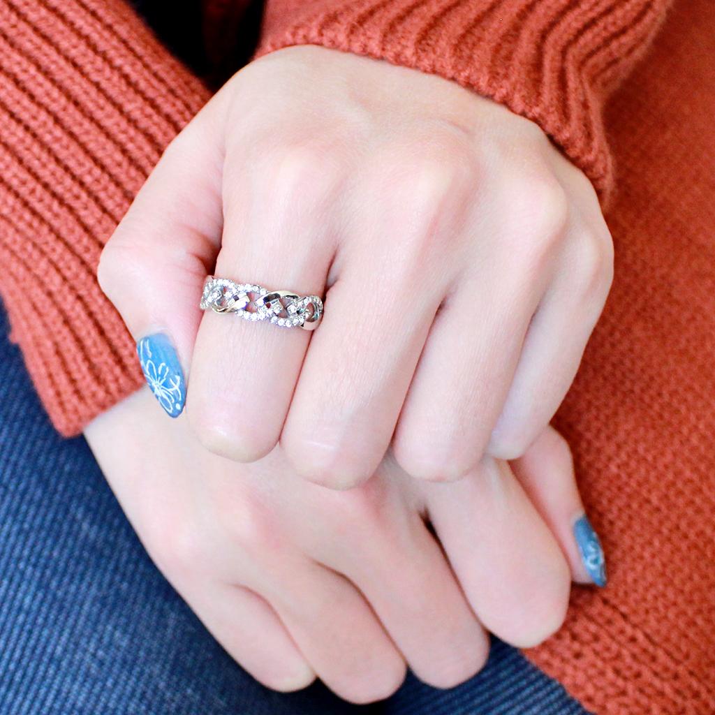 High polished (no plating) Stainless Steel Ring with AAA Grade CZ  in Clear