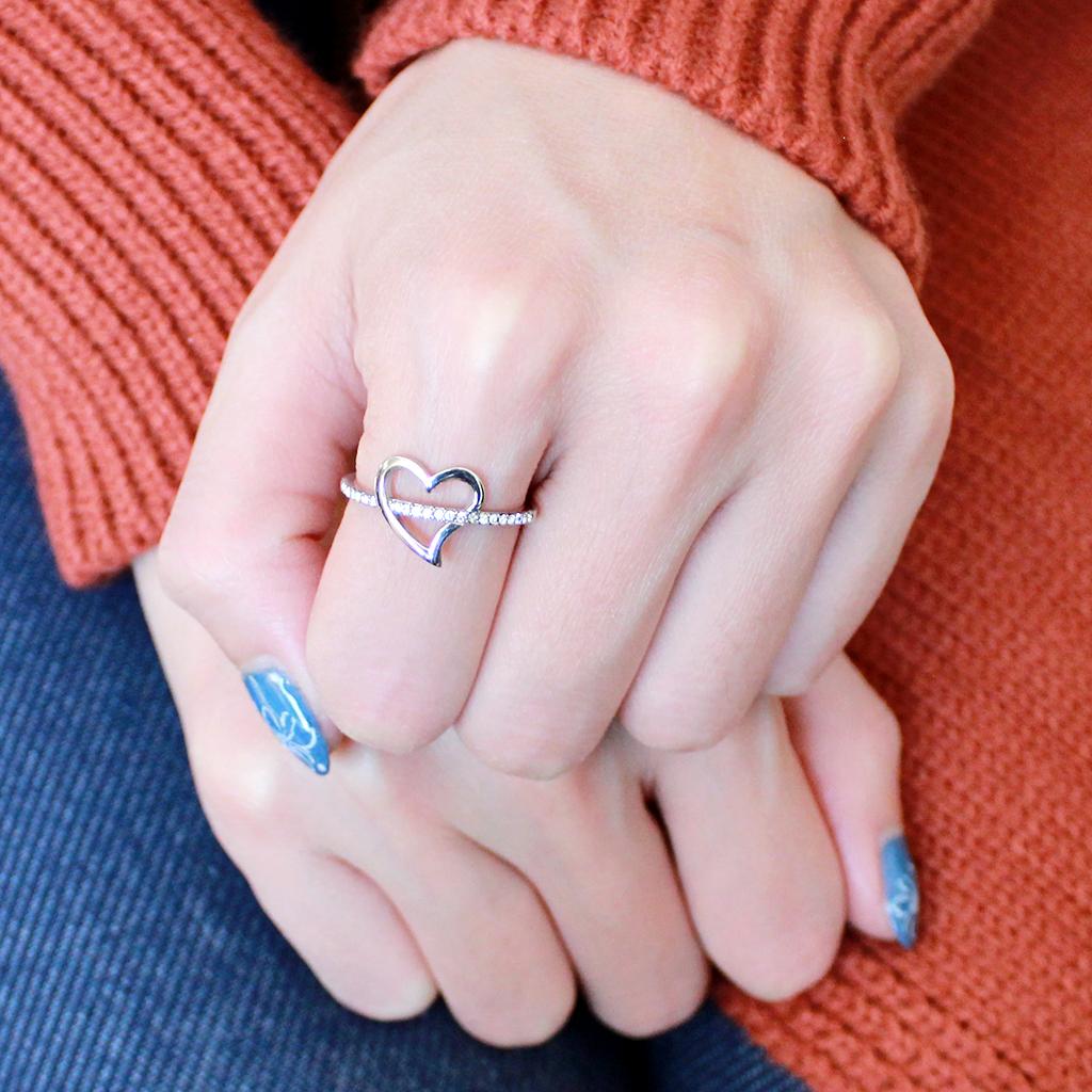 High polished (no plating) Stainless Steel Ring with AAA Grade CZ  in Clear