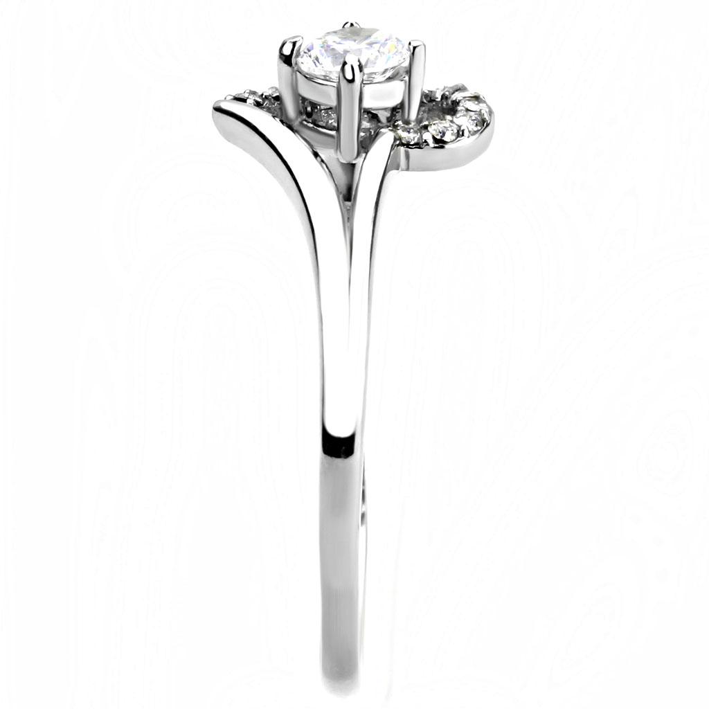 High polished (no plating) Stainless Steel Ring with AAA Grade CZ  in Clear