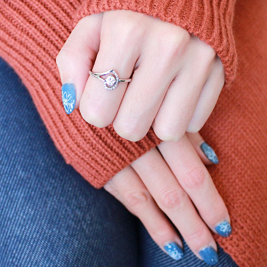 High polished (no plating) Stainless Steel Ring with AAA Grade CZ  in Clear