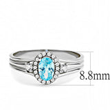 High polished (no plating) Stainless Steel Ring with AAA Grade CZ  in Sea Blue