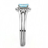 High polished (no plating) Stainless Steel Ring with AAA Grade CZ  in Sea Blue
